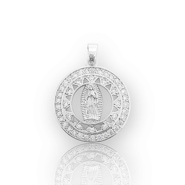 Pingente Nossa Senhora Redondo Cravejado (20mm) Banhado A Ouro Branco PIN127