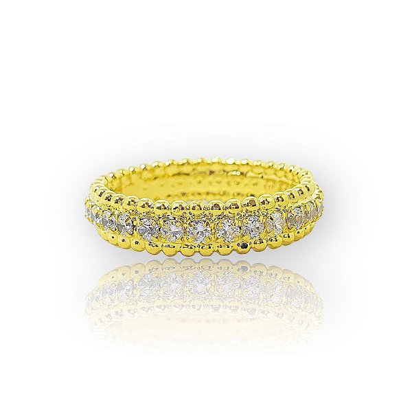 Anel Cravejado 1 Fileira Banhado A Ouro 18K