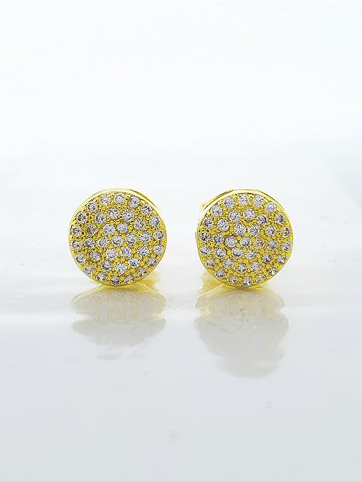 Brinco Masculino Par Redondo Cravejado Torre P (9mm) Banhado A Ouro 18k BRI166