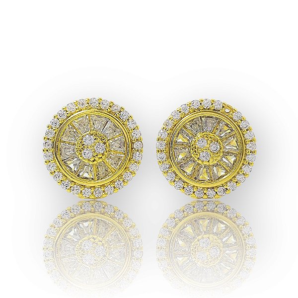 Brinco Masculino Par Redondo Cravejado Pedra Retangular (12mm) Banhado A Ouro 18k BRI167