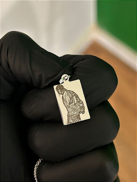 Corrente 50cm + Plaquinha Personalizada (12x18mm) Banhada a Ouro Branco