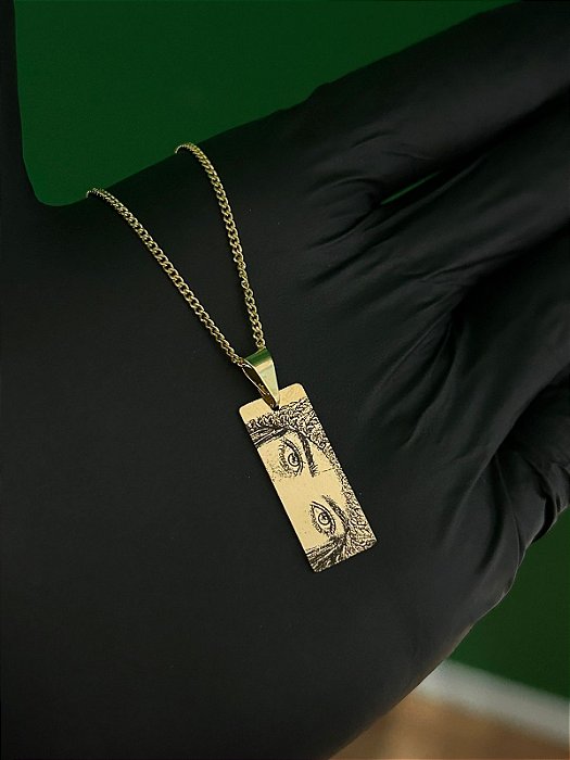 Corrente 50cm + Plaquinha Personalizada (10x25mm) Banhada a Ouro 18k