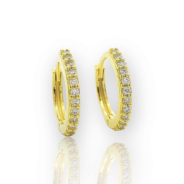 Brinco Masculino Par Argola Cravejada 1 Fileira G (14,1X1,9mm) Banhado A Ouro 18K BRI169