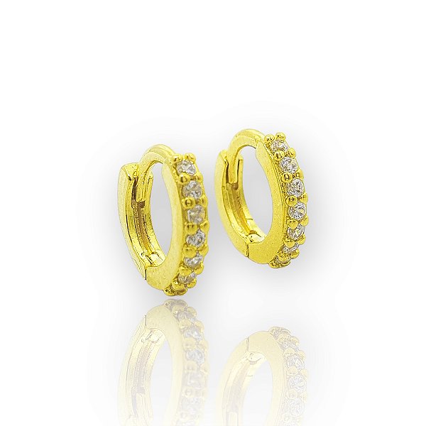 Brinco Masculino Par Argola Cravejada 1 Fileira M (12,2X1,9mm) Banhado A Ouro 18K BRI168