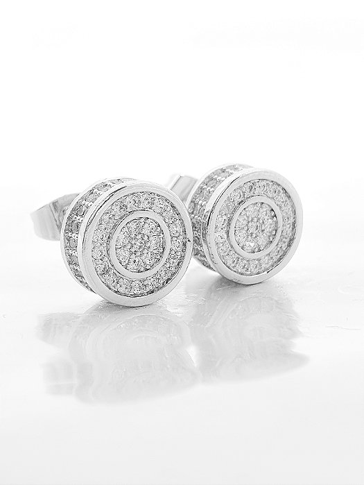 Brinco Masculino Par Redondo Cravejado Fílip 4 (10,7mm) Banhado A Ouro Branco BRI178
