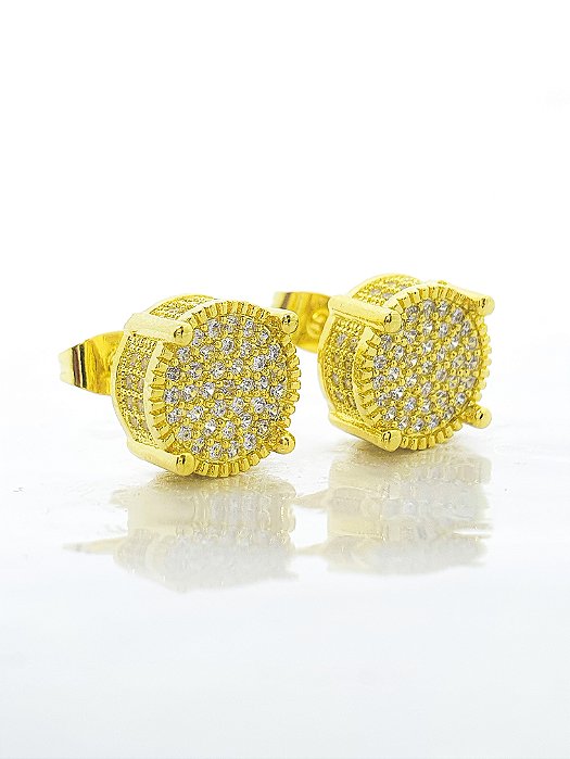Brinco Masculino Par Redondo Cravejado Fílip 3 (10,5mm) Banhado A Ouro 18k BRI171