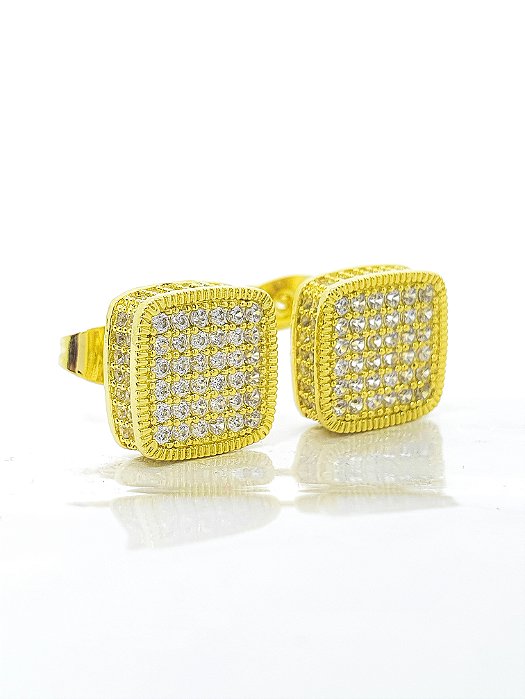 Brinco Masculino Par Quadrado Cravejado Fílip 6 (10,7mm) Banhado A Ouro 18k BRI174