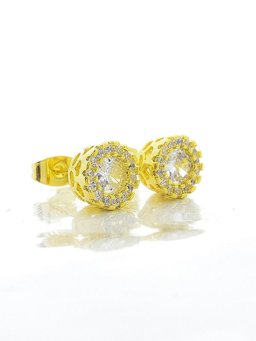 Brinco Masculino Par Redondo Cravejado Fílip 7 (8,4mm) Banhado A Ouro 18k BRI175