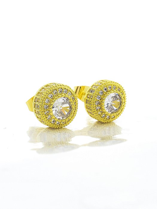 Brinco Masculino Par Redondo Cravejado Fílip 2 (9,5mm) Banhado A Ouro 18k BRI170