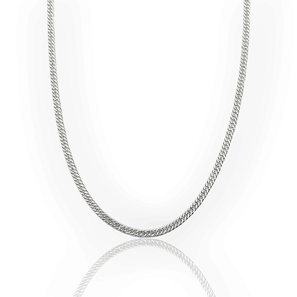 Corrente Grumet Dupla 50cm 3mm Fecho Tradicional Banhada a Ouro Branco COR066