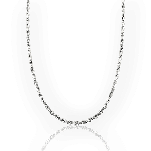 Corrente Cordão Baiano 50cm 3mm Fecho Tradicional Banhada a Ouro Branco COR067