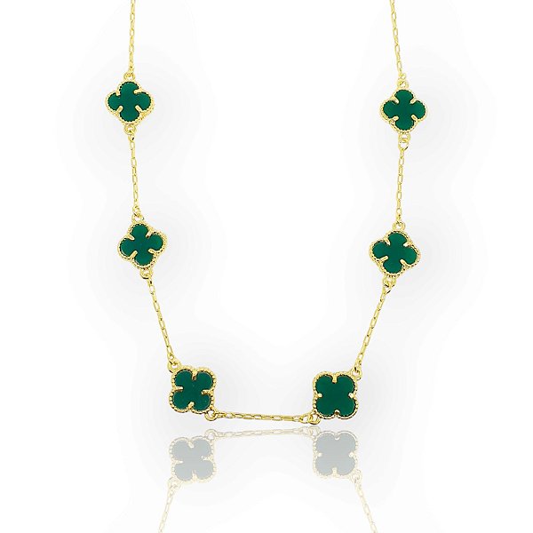 Corrente Trevo Verde 55cm Banhada A Ouro 18k COR068