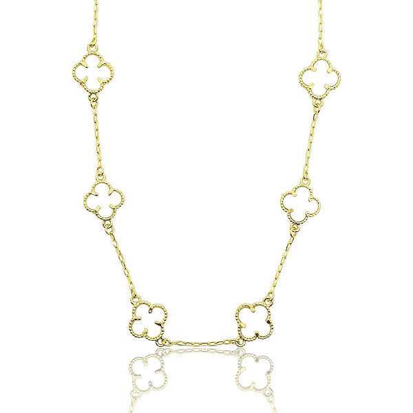 Corrente Trevo Branca 55cm Banhada A Ouro 18k COR072