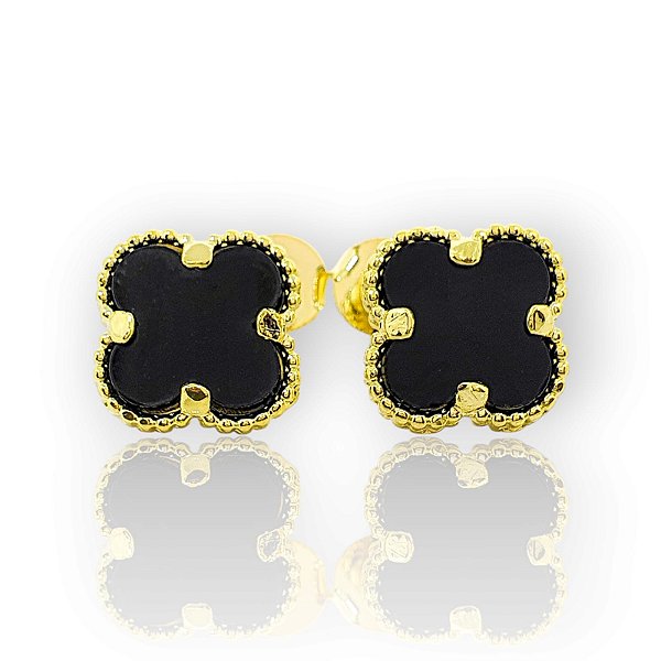 Brinco Masculino Par Trevo Preto Banhada A Ouro 18k