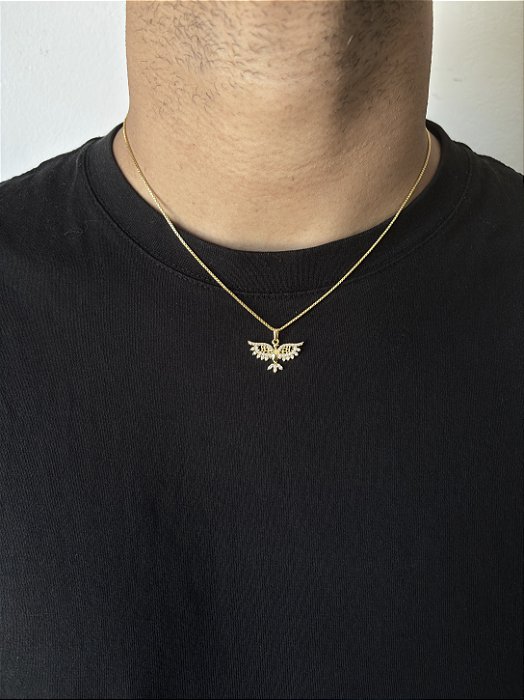 Corrente Veneziana 50cm 1mm + Pingente Passaro Cravejado (24,3X15,2mm) Banhado A Ouro 18k COR009-PIN112