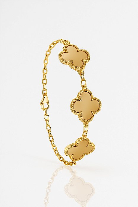Pulseira Trevo Marrom Banhada A Ouro 18k PUL058