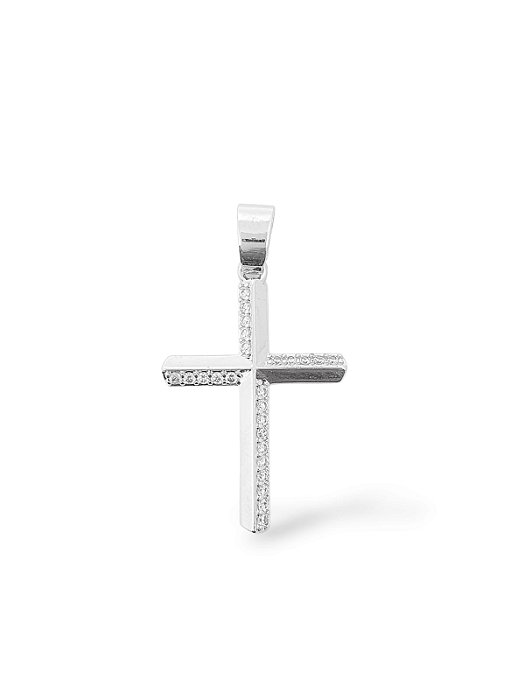 Pingente Cruz Linear (17x26mm) Banhado A Ouro Branco PIN132