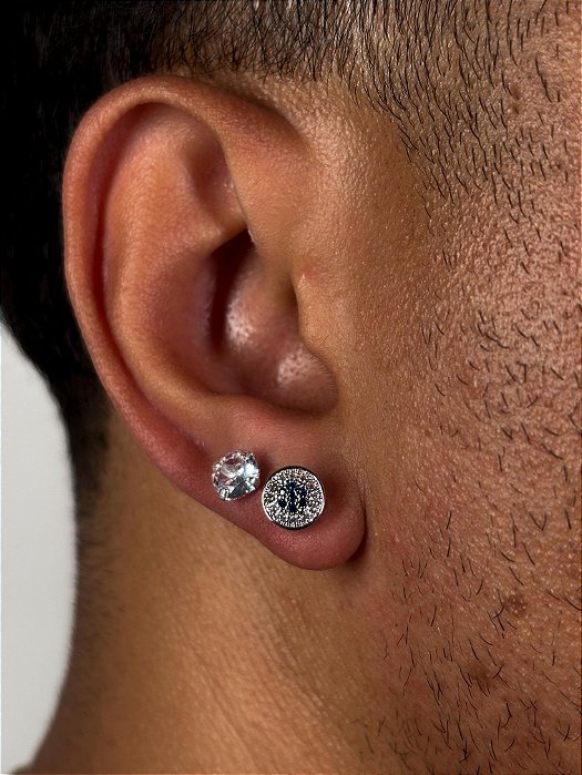 Kit Brinco Fílip Blue Banhado A Ouro Branco + Par De Brinco Pedra Zircônia (8mm) Prata 925 BRI191-BRIP001