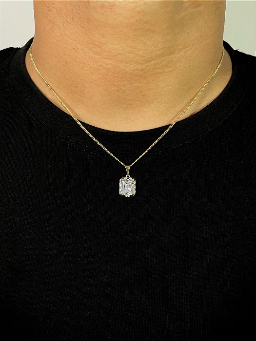 Corrente Grumet 50cm 1,4mm + Pingente Prisma Banhado A Ouro 18K COR014-PIN129