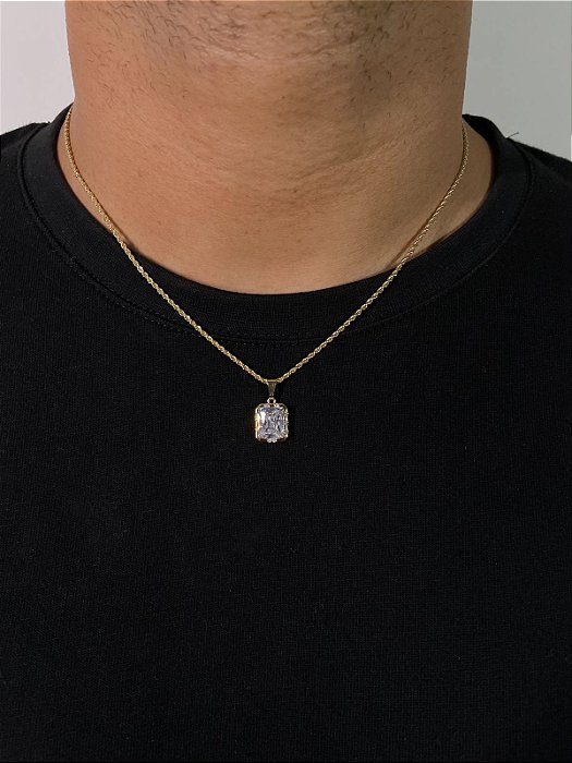 Corrente Cordão Baiano 50cm 1,6mm + Pingente Prisma Banhado A Ouro 18K COR003-PIN129