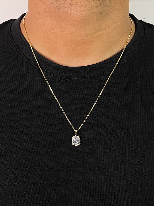 Corrente Veneziana 60cm 1,2mm + Pingente Prisma Banhada a Ouro 18k COR006-PIN129