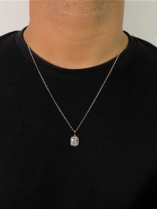 Corrente 3 por 1 - 60cm 1,4mm + Pingente Prisma Banhada a Ouro 18k COR020-PIN129