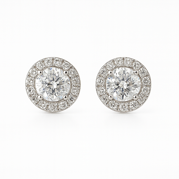 Brinco Masculino Par Redondo Cravejado Torre 3 (10mm) Banhado A Ouro Branco BRI195