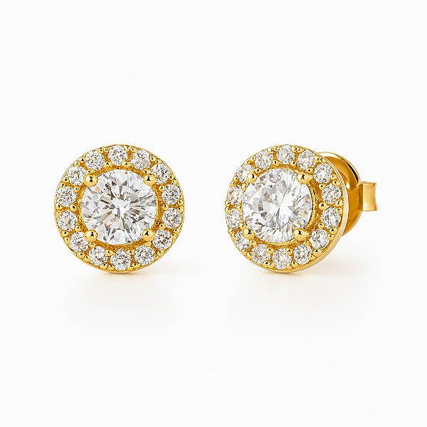 Brinco Masculino Par Redondo Cravejado Torre 3 (10mm) Banhado A Ouro 18k BRI198