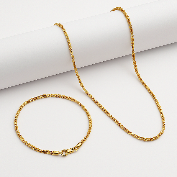 Kit Corrente Cordão Baiano 1,6mm + Pulseira Cordão Baiano 2mm Banhado A Ouro 18K