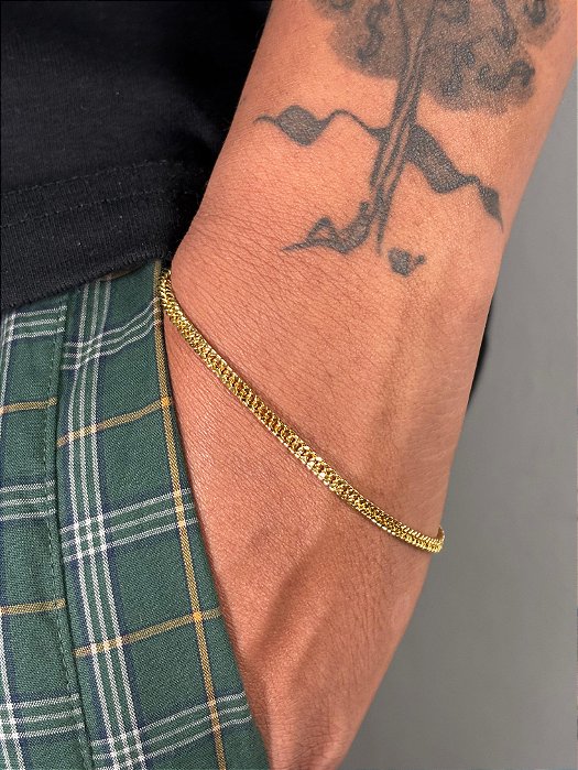 Pulseira Grumet Dupla 3mm Fecho Tradicional Banhada A Ouro 18k PUL061