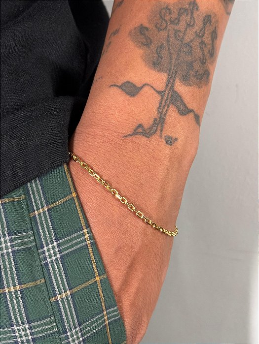 Pulseira Elo Cadeado 4mm Fecho Tradicional Banhada A Ouro 18K PUL062