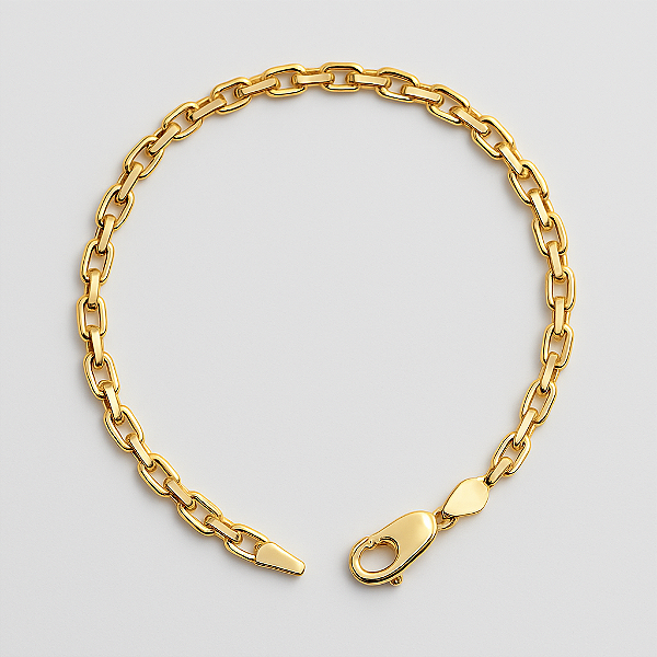 Pulseira Elo Cadeado 4mm Fecho Tradicional Banhada A Ouro 18K PUL062