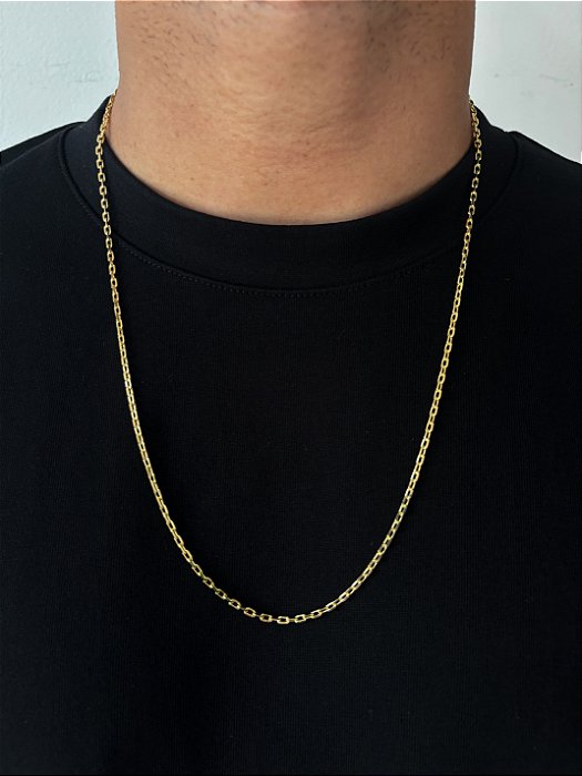 Corrente Elo Cadeado 70cm 4mm Fecho Tradicional Banhada A Ouro 18k COR085
