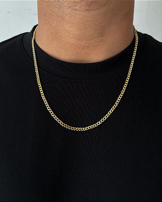 Corrente Grumet 60cm 4mm Fecho Gaveta Banhada A Ouro 18k COR080