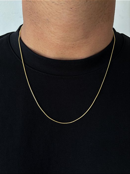 Corrente Rabo de Rato 60cm 1mm Fecho Tradicional Banhada A Ouro 18k COR079