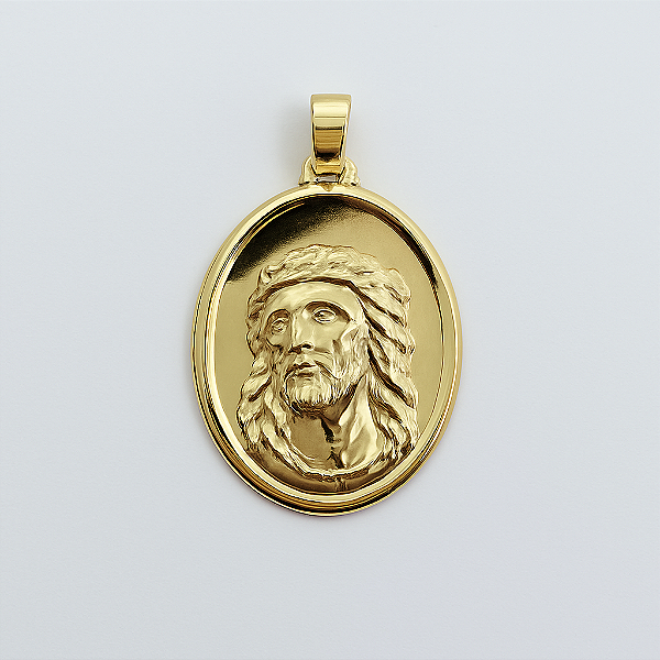 Pingente Oval Face Cristo (25x33mm) Banhado A Ouro 18k PIN133