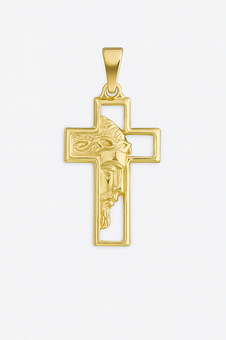 Pingente Cruz Com Rosto De Cristo Vazado (16x26mm) Banhado A Ouro 18k PIN137