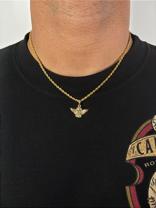 Corrente Cordão Baiano 50cm 3mm + Pingente Anjo (24x17mm) Banhado A Ouro 18k COR061-PIN141