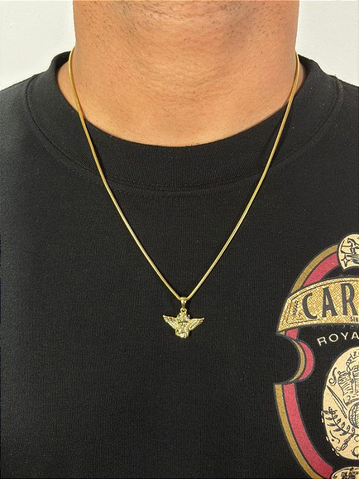 Corrente Rabo de Rato 60cm 2mm +  Pingente Anjo (24x17mm) Banhado A Ouro 18k COR077-PIN141