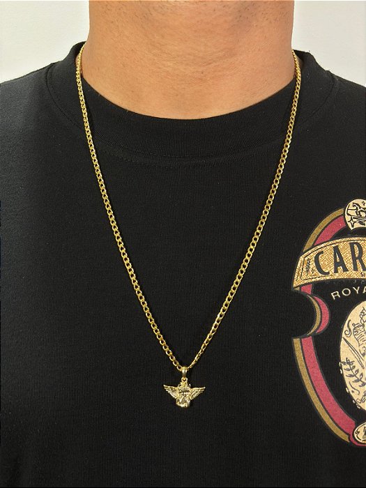 Corrente Grumet 70cm 4mm + Pingente Anjo (24x17mm) Banhado A Ouro 18k COR089-PIN141