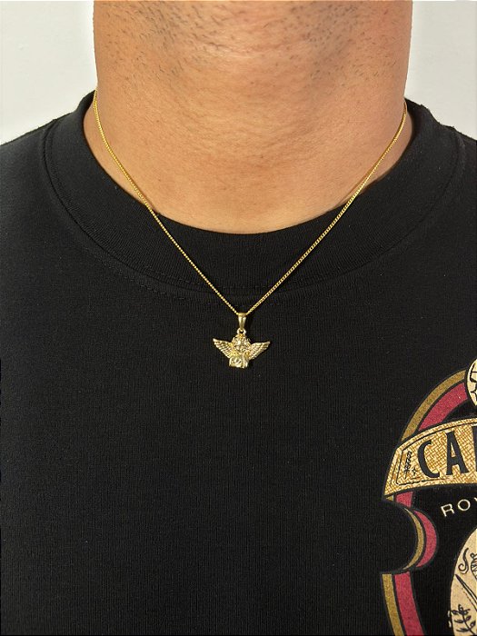 Corrente Grumet 50cm 1,4mm + Pingente Anjo (24x17mm) Banhado A Ouro 18k COR014-PIN141