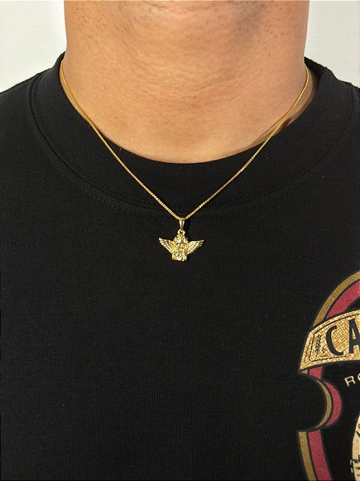 Corrente Veneziana 50cm 1mm + Pingente Anjo (24x17mm) Banhado A Ouro 18k COR009-PIN141