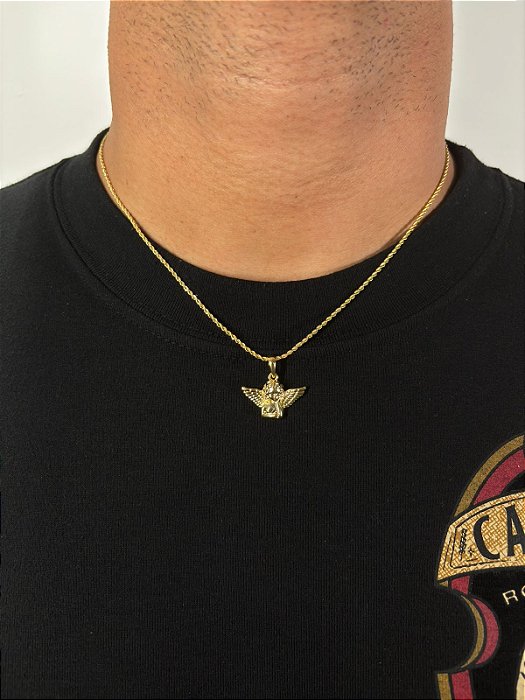 Corrente Cordão Baiano 50cm 1,6mm + Pingente Anjo (24x17mm) Banhado A Ouro 18k COR003-PIN141