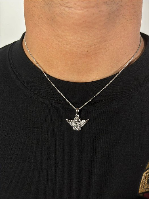 Corrente Veneziana 50cm 1mm + Pingente Anjo (24x17mm) Banhado A Ouro Branco COR002-PIN140