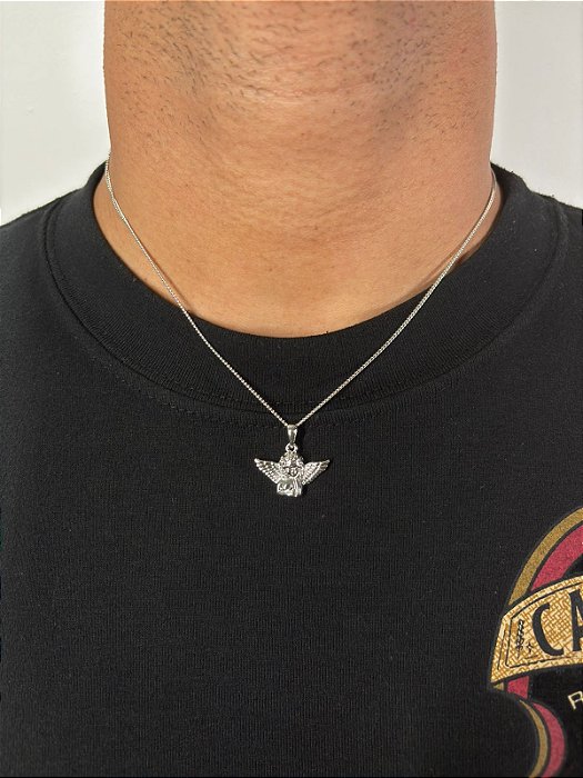 Corrente Grumet 50cm 1,4mm + Pingente Anjo (24x17mm) Banhado A Ouro Branco COR005-PIN140