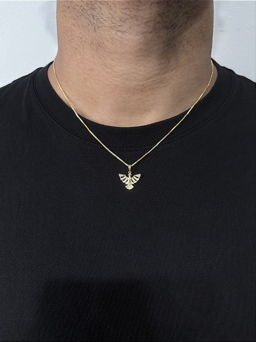 Corrente Veneziana 50cm 1mm + Pingente Passaro Cravejado Banhado a Ouro 18k COR009-PIN142