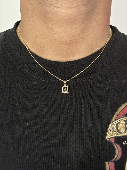 Corrente Veneziana 50cm 1mm + Pingente Nossa Senhora Plaquinha Cravejada Banhado a Ouro 18k COR009-PIN143