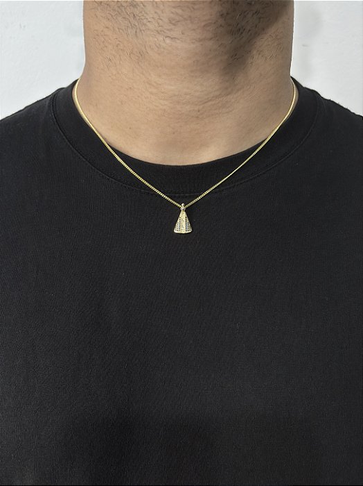 Corrente Grumet 50cm 1,4mm + Pingente Nossa Senhora Cravejada Banhado a Ouro 18k COR014-PIN144