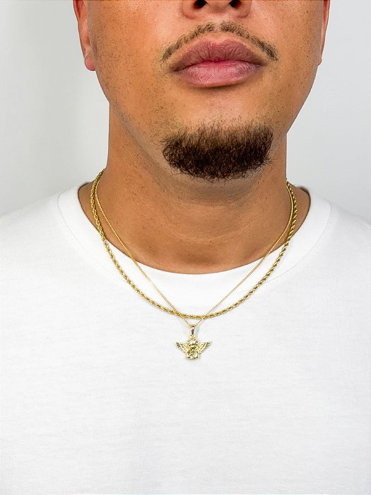 Kit Correntes Com Pingente Anjo Banhado A Ouro 18k COR014-PIN141-COR061