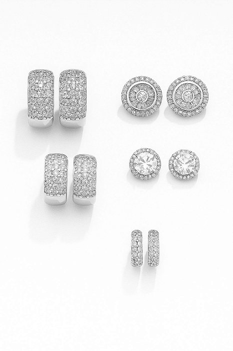 Kit Completo 3 Com 5 Peças Banhado A Ouro Branco BRI003-BRI001-BRI192-BRI158-BRI012